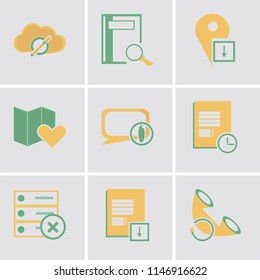 Set Of 9 simple editable icons such as Phone call, Notepad, Archive, Speech bubble, Map, Placeholder, Notebook, Cloud computing, can be used for mobile, pixel perfect vector icon pack