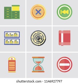 Set Of 9 simple editable icons such as Stop, Hourglass, Exit, Notebook, Radar, Archive, Back, Close, can be used for mobile, pixel perfect vector icon pack