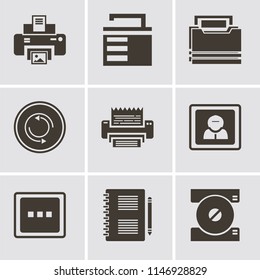 Set Of 9 simple editable icons such as Compact disc, Notepad, More, User, Fax, Repeat, Folder, Unlocked, Print, can be used for mobile, pixel perfect vector icon pack