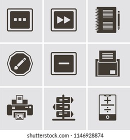 Set Of 9 simple editable icons such as Smartphone, Print, Folder, Minus, Compose, Notepad, Fast forward, More, can be used for mobile, pixel perfect vector icon pack