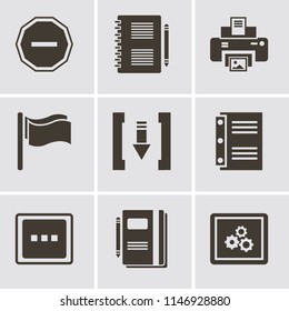 Set Of 9 simple editable icons such as App, Notebook, More, Download, Flag, Print, Notepad, Minus, can be used for mobile, pixel perfect vector icon pack
