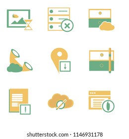 Set Of 9 simple editable icons such as Browser, Cloud computing, Notepad, Archive, Placeholder, Phone call, Image, can be used for mobile, pixel perfect vector icon pack
