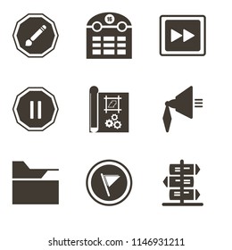 Set Of 9 simple editable icons such as Flag, Folder, Speaker, print, Pause, Fast forward, Calendar, Compose, can be used for mobile, pixel perfect vector icon pack