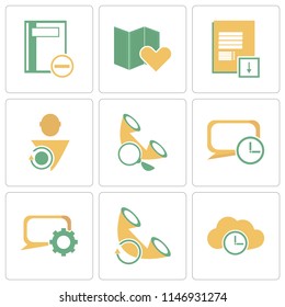 Set Of 9 simple editable icons such as Cloud computing, Phone call, Speech bubble, User, Notepad, Map, Notebook, can be used for mobile, pixel perfect vector icon pack