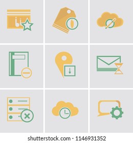 Set Of 9 simple editable icons such as Speech bubble, Cloud computing, Archive, Mail, Placeholder, Notebook, Price tag, Music player, can be used for mobile, pixel perfect vector