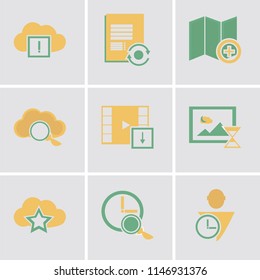 Set Of 9 simple editable icons such as User, Stopwatch, Cloud computing, Smartphone, Video player, Map, Notepad, can be used for mobile, pixel perfect vector icon