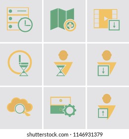 Set Of 9 simple editable icons such as User, Archive, Cloud computing, Video player, Map, Server, can be used for mobile, pixel perfect vector icon pack