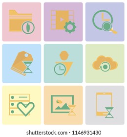 Set Of 9 simple editable icons such as Smartphone, Server, Cloud computing, User, Price tag, Stopwatch, Video player, Folder, can be used for mobile, pixel perfect vector icon pack