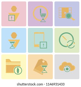 Set Of 9 simple editable icons such as Cloud computing, Price tag, Folder, Stopwatch, Smartphone, User, Video player, can be used for mobile, pixel perfect vector icon pack
