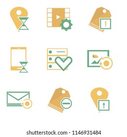 Set Of 9 simple editable icons such as Placeholder, Price tag, Mail, Image, Server, Smartphone, Video player, can be used for mobile, pixel perfect vector icon pack