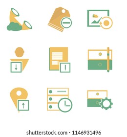 Set Of 9 simple editable icons such as Archive, Server, Placeholder, Notepad, User, Image, Price tag, Phone call, can be used for mobile, pixel perfect vector icon pack