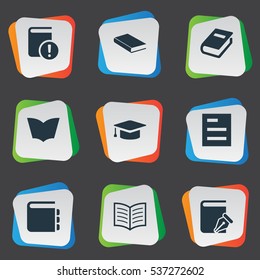 Set Of 9 Simple Education Icons. Can Be Found Such Elements As Book Page, Sketchbook, Reading And Other.