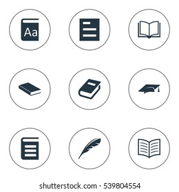 Set Of 9 Simple Education Icons. Can Be Found Such Elements As Notebook, Plume, Tasklist And Other.