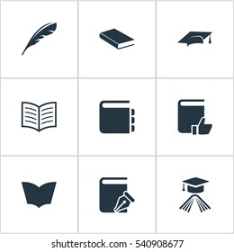 Set Of 9 Simple Education Icons. Can Be Found Such Elements As Reading, Recommended Reading, Journal And Other.