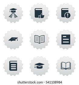 Set Of 9 Simple Education Icons. Can Be Found Such Elements As Blank Notebook, Tasklist, Graduation Hat And Other.