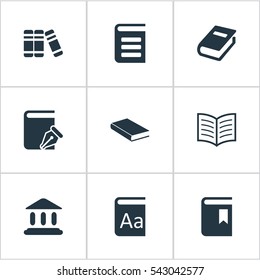 Set Of 9 Simple Education Icons. Can Be Found Such Elements As Notebook, Book Cover, Alphabet And Other.