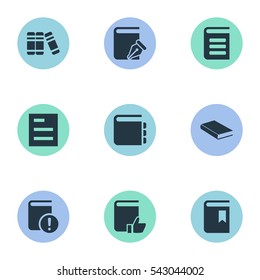 Set Of 9 Simple Education Icons. Can Be Found Such Elements As Sketchbook, Encyclopedia, Notebook And Other.