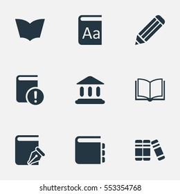 Set Of 9 Simple Education Icons. Can Be Found Such Elements As Sketchbook, Pen, Blank Notebook And Other.
