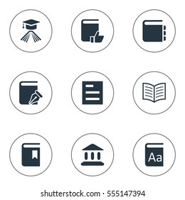 Set Of 9 Simple Education Icons. Can Be Found Such Elements As Sketchbook, Graduation Hat, Tasklist And Other.