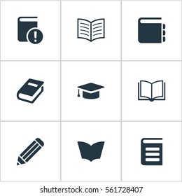 Set Of 9 Simple Education Icons. Can Be Found Such Elements As Important Reading, Notebook, Book Page And Other.