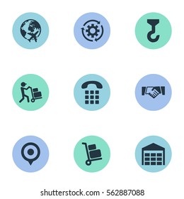 Set Of 9 Simple Engineering Icons. Can Be Found Such Elements As Supporting, Transportation, Employee And Other.