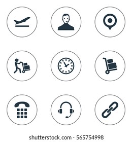 Set Of 9 Simple Engineering Icons. Can Be Found Such Elements As Headphone, Interval, Relation And Other.