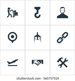 Conjunto De 9 Iconos De Ingeniería Sencillos. Se Pueden Encontrar Elementos Como Marker, Empleado, Soporte Y Otros.