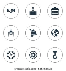 Set Of 9 Simple Engineering Icons. Can Be Found Such Elements As Flying, Air Transport, Interval And Other.
