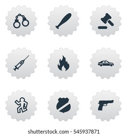 Set Of 9 Simple Fault Icons. Can Be Found Such Elements As Blaze, Vaccine, Baseball Bat And Other.