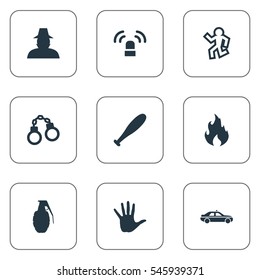 Set Of 9 Simple Fault Icons. Can Be Found Such Elements As Automobile, Siren, Dead Man And Other.