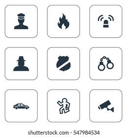 Set Of 9 Simple Fault Icons. Can Be Found Such Elements As Sheriff, Blaze, Inspector And Other.