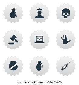 Set Of 9 Simple Fault Icons. Can Be Found Such Elements As Skeleton, Volunteer, Explode And Other.