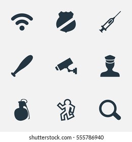 Set Of 9 Simple Fault Icons. Can Be Found Such Elements As Internet, Safety, Explosive And Other.