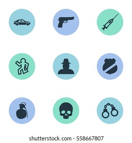 Set Of 9 Simple Fault Icons. Can Be Found Such Elements As Automobile, Lock, Inspector And Other.