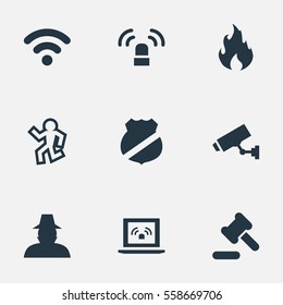 Set Of 9 Simple Fault Icons. Can Be Found Such Elements As Siren, Safety, Dead Man And Other.