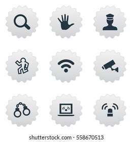 Set Of 9 Simple Fault Icons. Can Be Found Such Elements As Volunteer, Safety, Internet And Other.