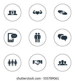 Set Of 9 Simple Fellows Icons. Can Be Found Such Elements As Fellows, Pals, Friendship And Other.