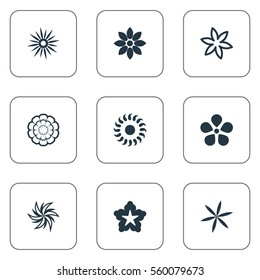 Set Of 9 Simple Flower Icons. Can Be Found Such Elements As Helianthus, Larkspur, Cypress And Other.