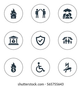 Set Of 9 Simple Fuse Icons. Can Be Found Such Elements As Reliability, Bankroll Fuse, Heat And Other.