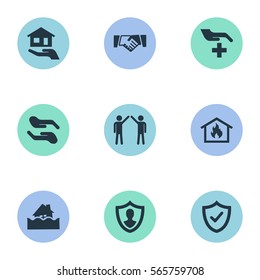 Set Of 9 Simple Fuse Icons. Can Be Found Such Elements As Safeguard, Protect From Torrent, Maintenance And Other.
