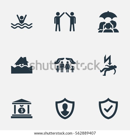 Set Of 9 Simple Fuse Icons. Can Be Found Such Elements As Electric Shock  Jeopardy, Banking House, Protect Yourself And Other.