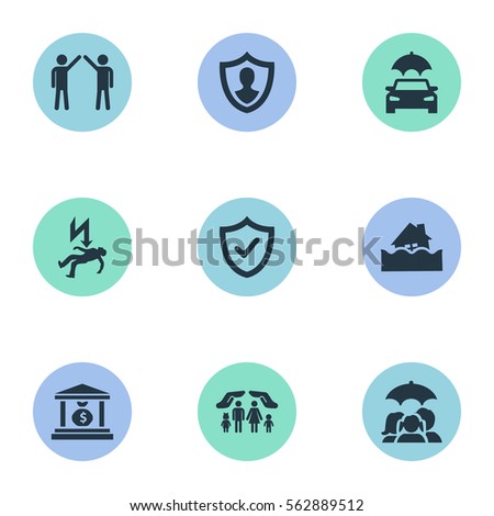 Set Of 9 Simple Fuse Icons. Can Be Found Such Elements As Electric Shock  Jeopardy, Safeguard, Protect From Torrent And Other.