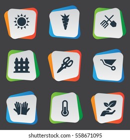 Set Of 9 Simple Gardening Icons. Can Be Found Such Elements As Rescue Nature, Shear, Temperature And Other.