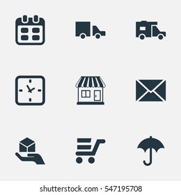 Set Of 9 Simple Handing Icons. Can Be Found Such Elements As Minutes , Pushcart , Hand.