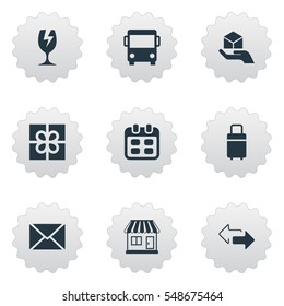 Set Of 9 Simple Handing Icons. Can Be Found Such Elements As Day, Gift, Opposite Directions And Other.