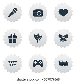Set Of 9 Simple Holiday Icons. Can Be Found Such Elements As Soul, Decorations;, Game And Other.