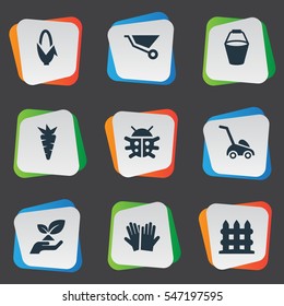 Set Of 9 Simple Horticulture Icons. Can Be Found Such Elements As Rescue Nature, Horticultural Gauntlet, Maize And Other.