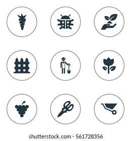 Set Of 9 Simple Horticulture Icons. Can Be Found Such Elements As Blossom, Parapet, Rescue Nature And Other.