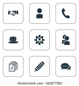 Set Of 9 Simple Hr Icons. Can Be Found Such Elements As Laborer, Friendship, Record And Other.