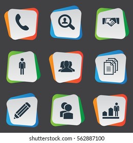 Set Of 9 Simple Hr Icons. Can Be Found Such Elements As Calling, Partnership, Eraser And Other.